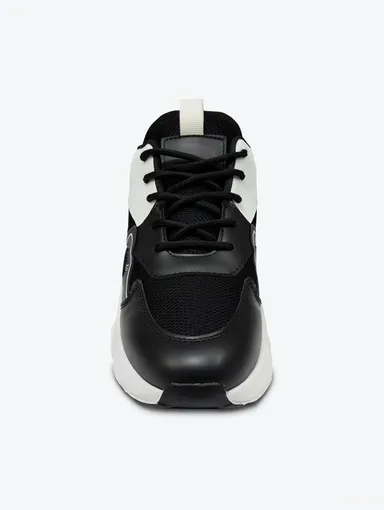 Men Black Sports Shoes with Synthetic Leather Upper, Lace-Up Low Top Flat Sole Running Walking Gym Shoes for Daily Wear Size 8 thumbnail 3