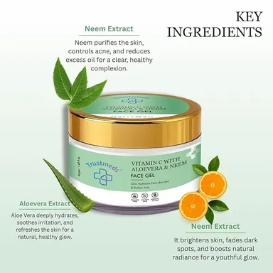 Trustmeds Vitamin C and Neem Face Gel for Acne Prone Skin with Aloe Vera for Pimple Control Dark Spot Reduction Oil Free Hydration and Skin Repair 100 ml Standard Pack 100 ml 500 ML thumbnail 3