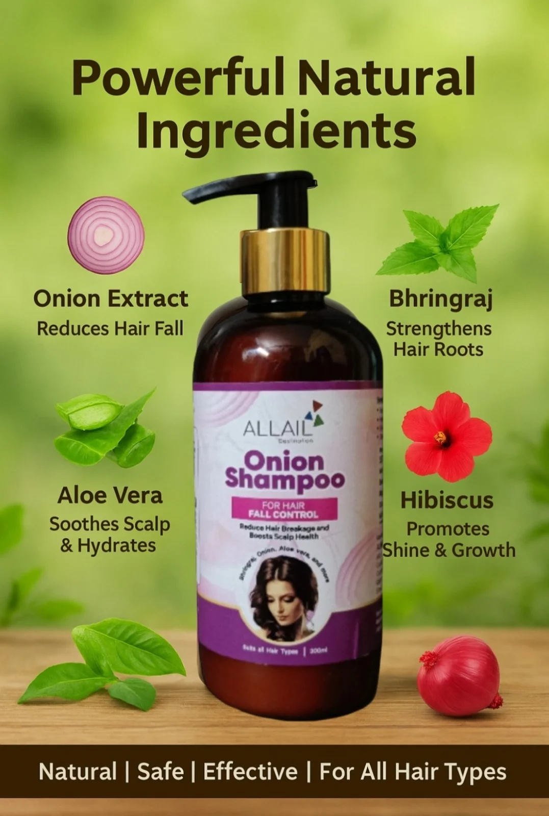 ALLAIL Onion Shampoo for Hair Fall Control 300ml | Aloe Vera Enriched Hair Cleanser ALLAIL Onion Shampoo for Hair Fall Control 300ml 270 ML image 3