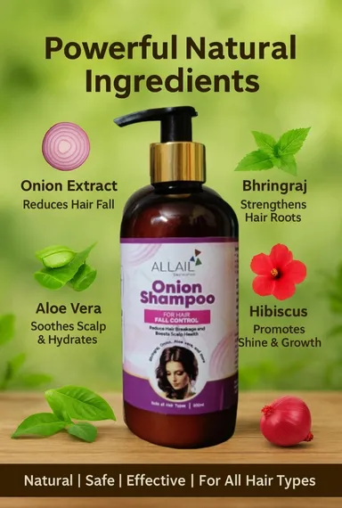 ALLAIL Onion Shampoo for Hair Fall Control 300ml | Aloe Vera Enriched Hair Cleanser ALLAIL Onion Shampoo for Hair Fall Control 300ml 270 ML thumbnail 2