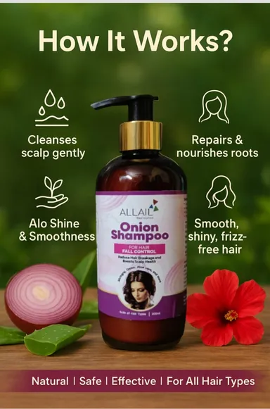 ALLAIL Onion Shampoo for Hair Fall Control 300ml | Aloe Vera Enriched Hair Cleanser ALLAIL Onion Shampoo for Hair Fall Control 300ml 270 ML thumbnail 3