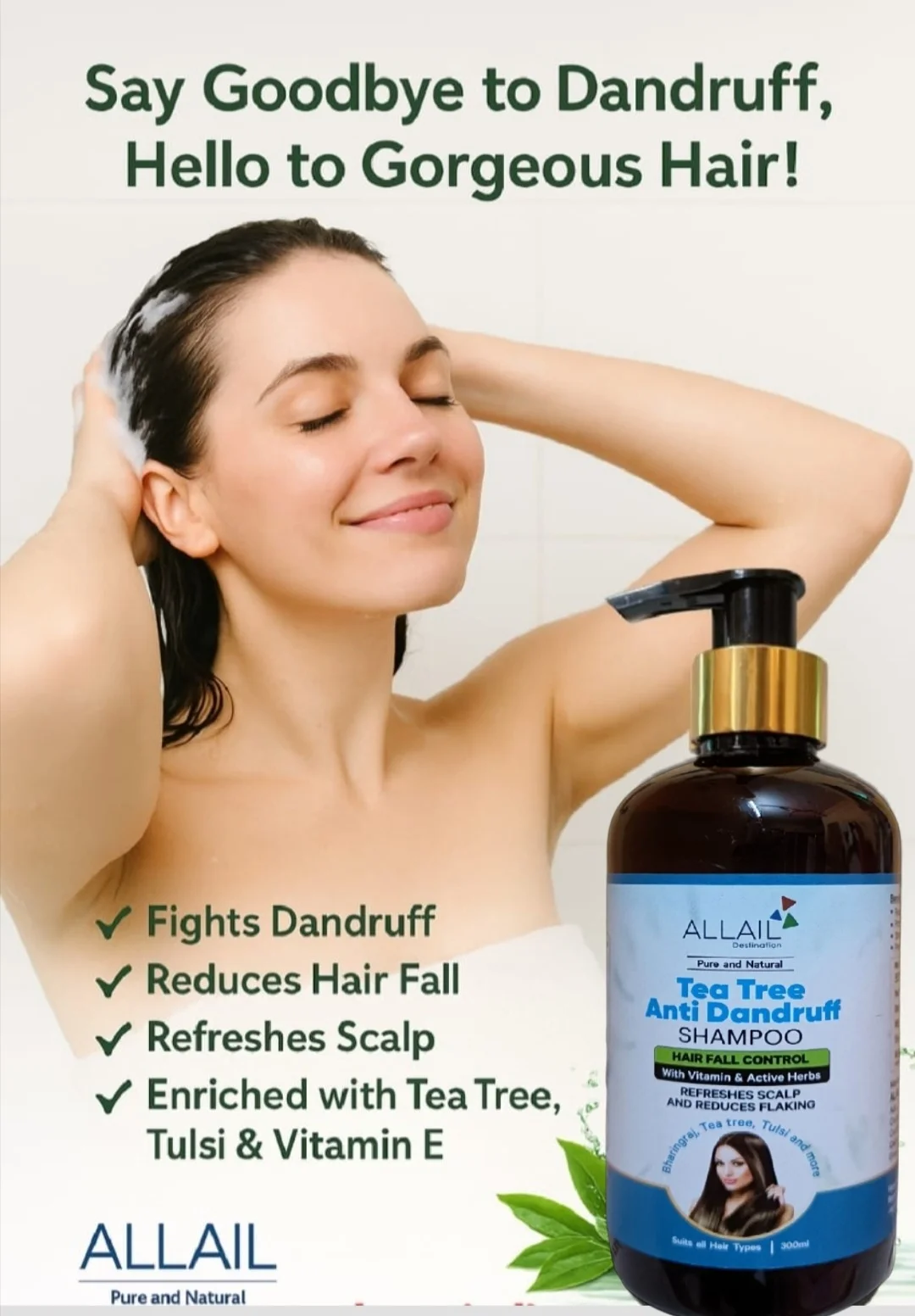 ALLAIL Tea Tree Anti-Dandruff Shampoo 300ml – Refreshes Scalp & Controls Hair Fall ALLAIL Tea Tree Anti-Dandruff Shampoo 300ml – Refreshes Scalp & Controls Hair Fall 270 ML image 2