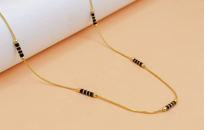 H2 Fashion Collection  Gold Plated Mangalsutra Chain for Women | Traditional Black Bead Necklace with Hook Clasp | Lightweight Imitation Jewellery image 2