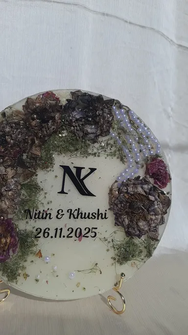 Custom Wedding Varmala Preservation Resin Plaque Keepsake with Real Flowers Names Date Personalised Gift for Couples Home Décor Wall or Table Display Luxury Memory Block thumbnail 1