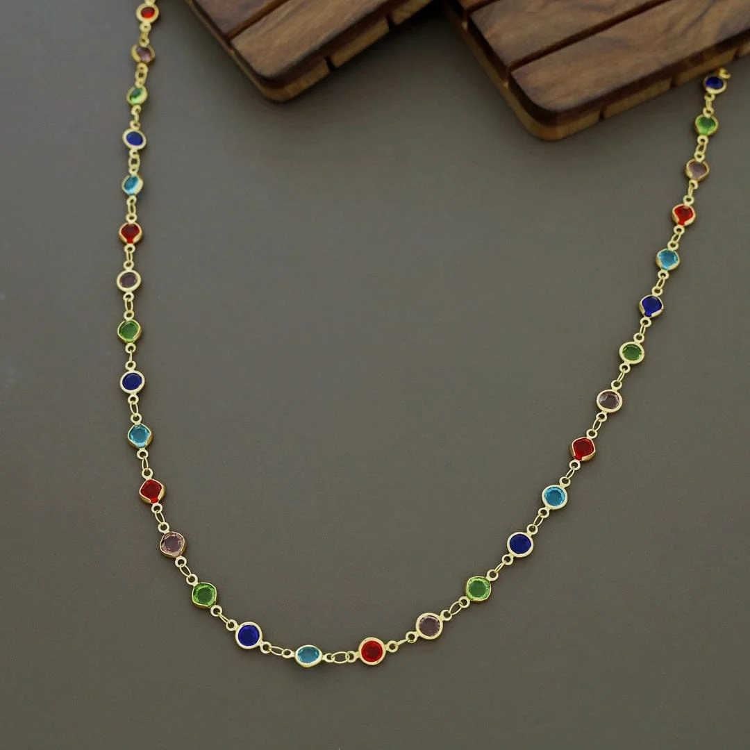 H2 Fashion Collection Gold Plated Bezel Set Crystal Necklace for Women | Elegant Transparent Stone Linked Chain | Fashion Jewellery Gift image 3