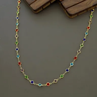 H2 Fashion Collection Gold Plated Bezel Set Crystal Necklace for Women | Elegant Transparent Stone Linked Chain | Fashion Jewellery Gift thumbnail 2