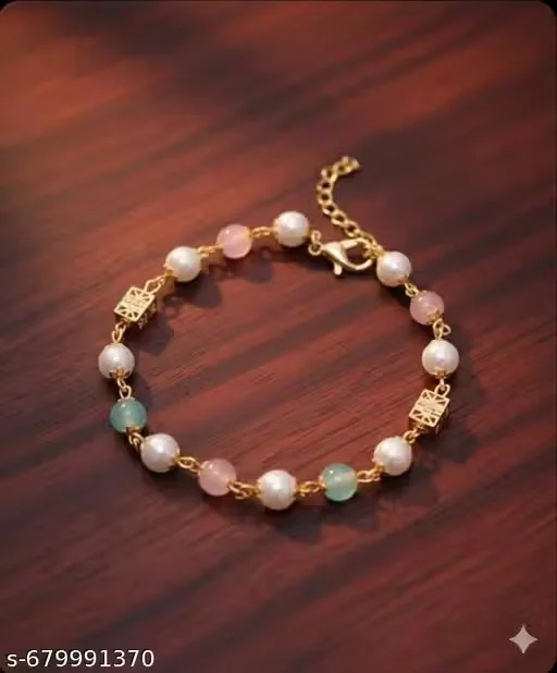 Premium Gold-Tone Beaded Bracelet for Women | Multicolor Pearl & Stone Designer Imitation Jewellery for Daily Wear, Party & Festive Use image 2
