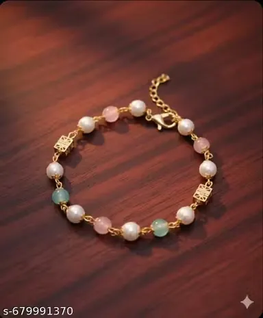 Premium Gold-Tone Beaded Bracelet for Women | Multicolor Pearl & Stone Designer Imitation Jewellery for Daily Wear, Party & Festive Use thumbnail 1