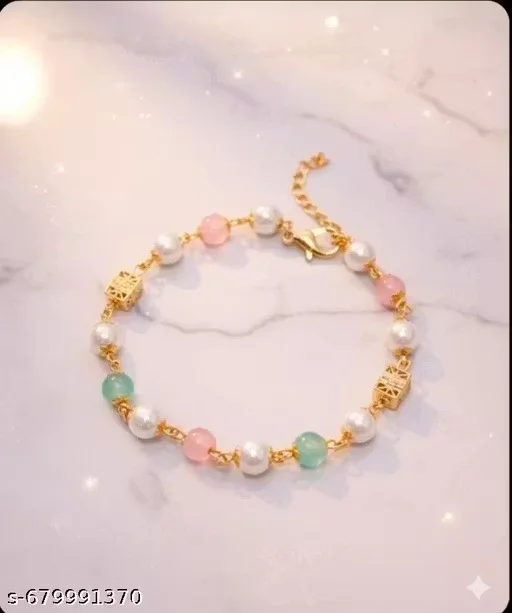 Premium Gold-Tone Beaded Bracelet for Women | Multicolor Pearl & Stone Designer Imitation Jewellery for Daily Wear, Party & Festive Use image 3