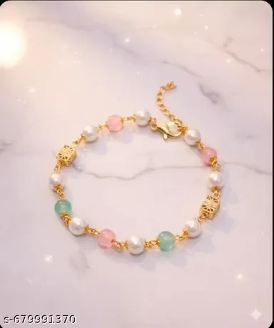 Premium Gold-Tone Beaded Bracelet for Women | Multicolor Pearl & Stone Designer Imitation Jewellery for Daily Wear, Party & Festive Use thumbnail 2