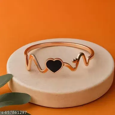 Rose Gold Heart bracelet with accent women Bangels thumbnail 1