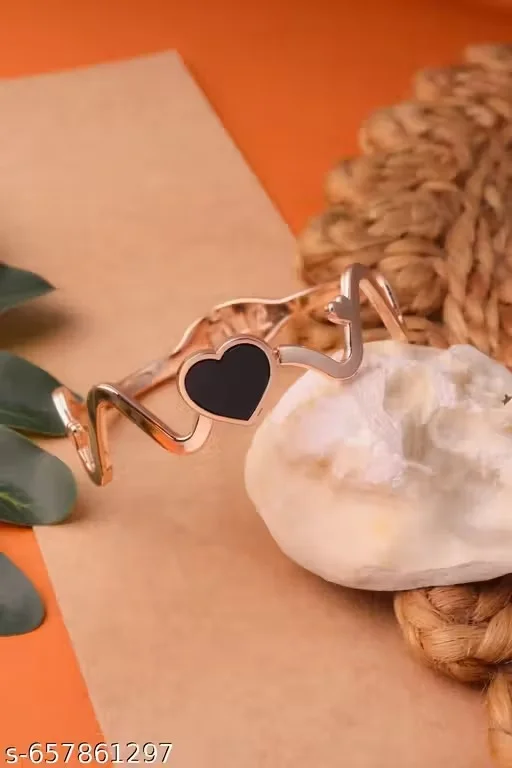 Rose Gold Heart bracelet with accent women Bangels image 3
