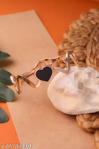 Rose Gold Heart bracelet with accent women Bangels thumbnail 2