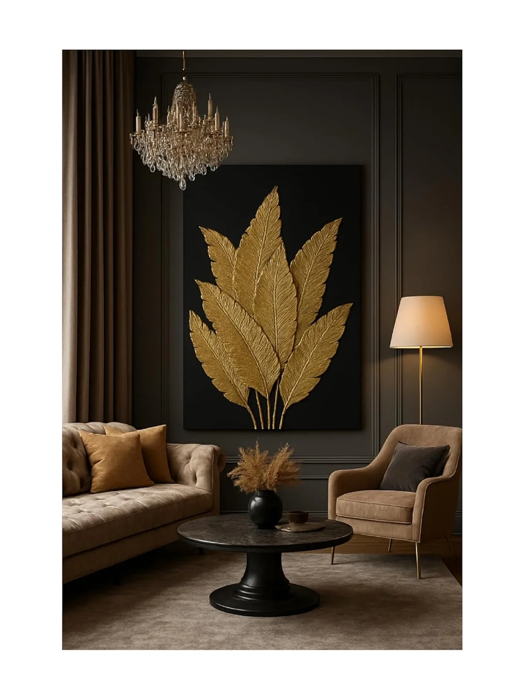 Luxurious Gold Leaf Wall Art Decor Metal or Canvas Premium Home Wall Decor Elegant Botanical Sculpture Statement Art for Living Room Bedroom Office Interior image 2