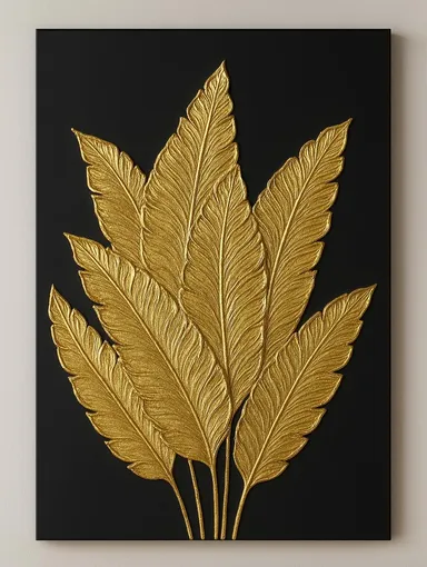 Luxurious Gold Leaf Wall Art Decor Metal or Canvas Premium Home Wall Decor Elegant Botanical Sculpture Statement Art for Living Room Bedroom Office Interior thumbnail 2