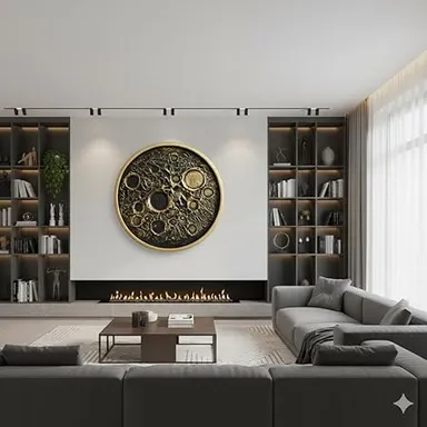 Antique Gold and Black Round Decorative Wall Art for Living Room Bedroom Office, Premium Elegant Home Wall Decor, Modern Luxury Handmade Accent Piece  thumbnail 0