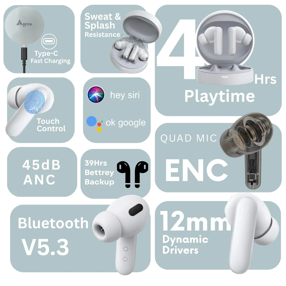 VelonPro TWS 40H Playtime, 12mm Drivers, Low Lantcy & 6HD mics Voice Assistant Bluetooth Earbuds image 2