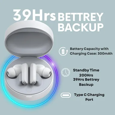 VelonPro TWS 40H Playtime, 12mm Drivers, Low Lantcy & 6HD mics Voice Assistant Bluetooth Earbuds thumbnail 4