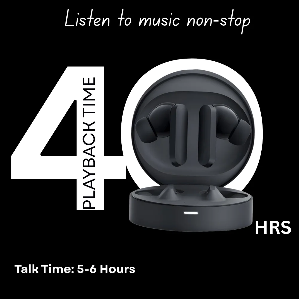 VelonPro TWS 40H Playtime, 12mm Drivers, Low Lantcy & 6HD mics Voice Assistant Bluetooth Earbuds- Black image 2