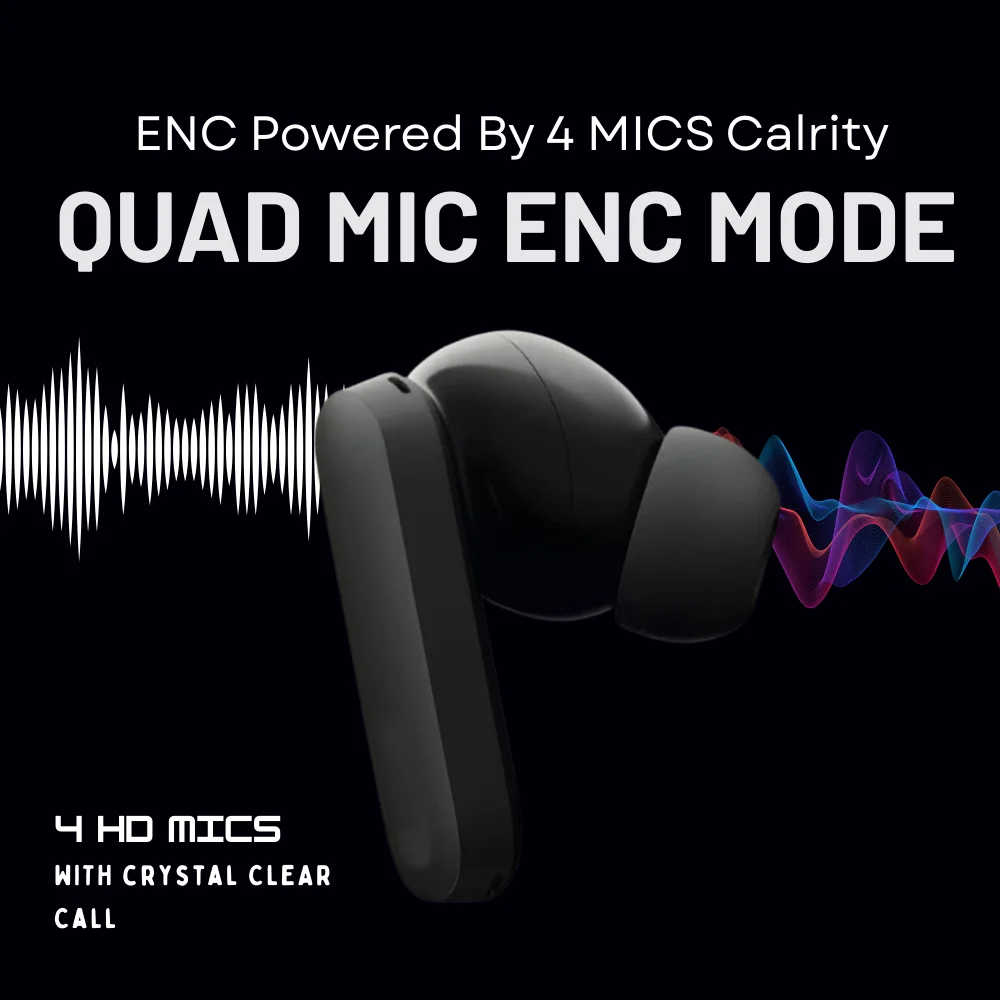 VelonPro TWS 40H Playtime, 12mm Drivers, Low Lantcy & 6HD mics Voice Assistant Bluetooth Earbuds- Black image 3