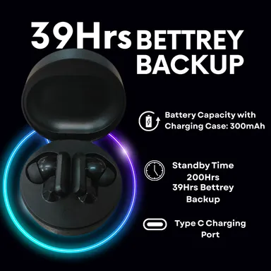 VelonPro TWS 40H Playtime, 12mm Drivers, Low Lantcy & 6HD mics Voice Assistant Bluetooth Earbuds- Black thumbnail 4