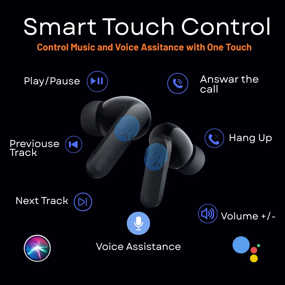VelonPro TWS 40H Playtime, 12mm Drivers, Low Lantcy & 6HD mics Voice Assistant Bluetooth Earbuds- Black image 6