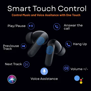 VelonPro TWS 40H Playtime, 12mm Drivers, Low Lantcy & 6HD mics Voice Assistant Bluetooth Earbuds- Black thumbnail 5