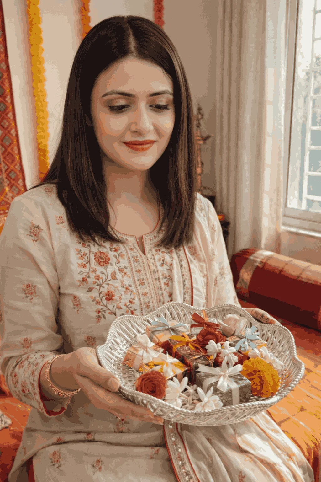 Premium Silver Finish Decorative Bowl | Plastic Dry Fruit & Sweet Serving Bowl | Festival & Pooja Home Decor Item image 1