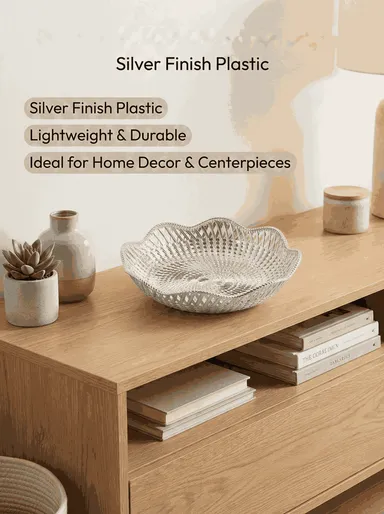 Silver Coated Decorative Plastic Bowl | Premium Designer Serving Bowl for Dry Fruits, Sweets, Pooja & Home Decor | Perfect for Gifting & Festival Use thumbnail 2