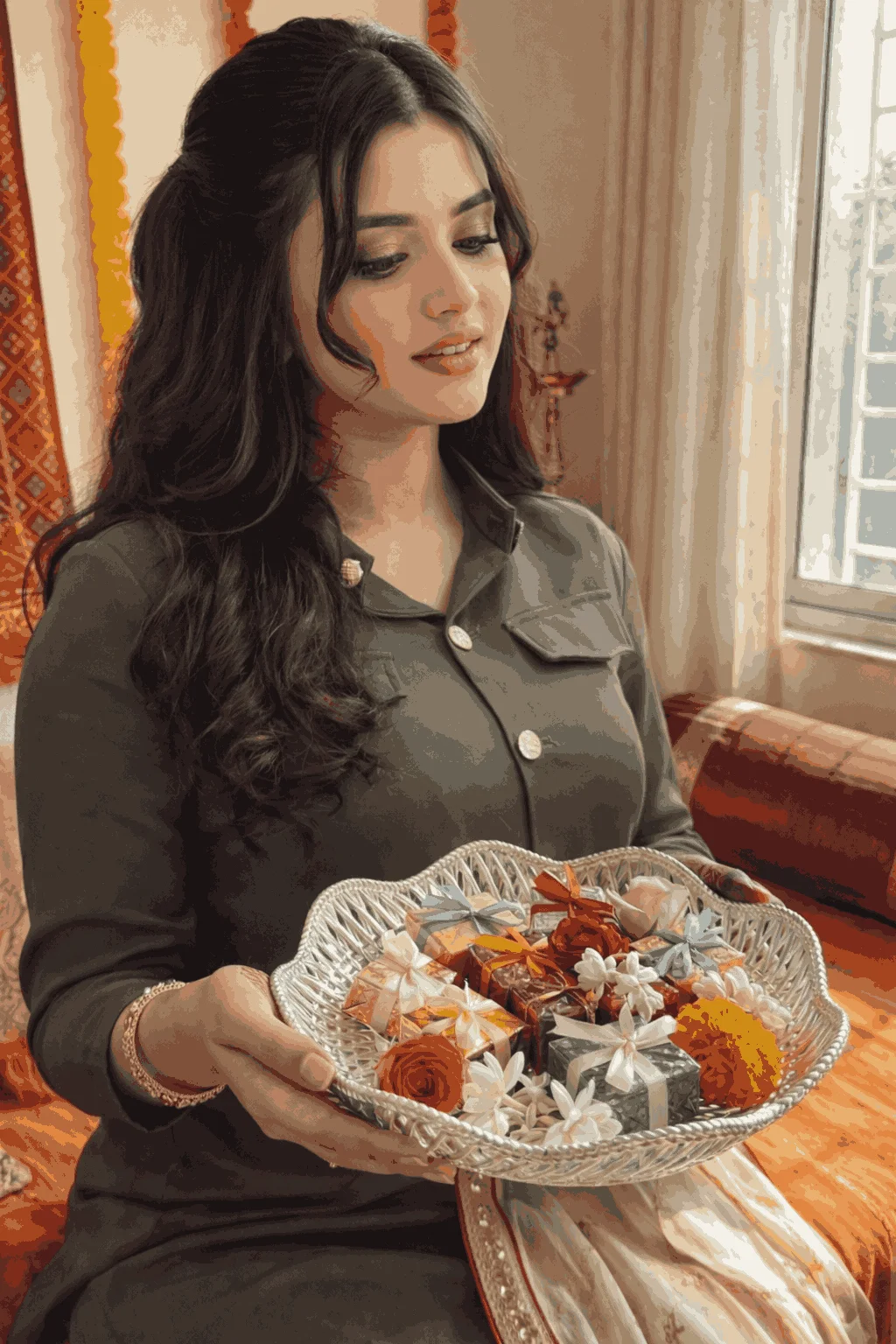 Silver Coated Decorative Plastic Bowl | Premium Designer Serving Bowl for Dry Fruits, Sweets, Pooja & Home Decor | Perfect for Gifting & Festival Use image 1