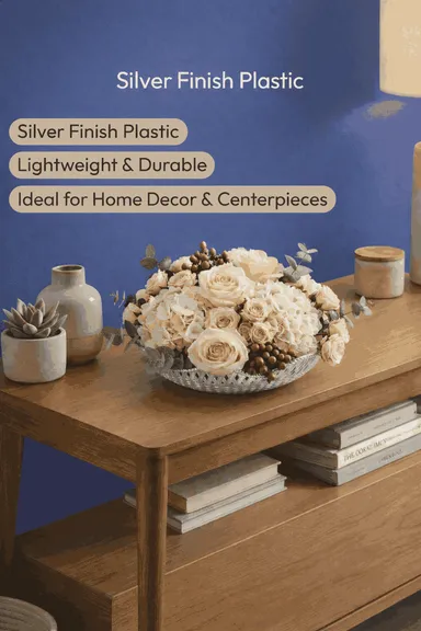Multipurpose Silver Finish Plastic Bowl | Decorative Dry Fruit & Prasad Bowl | Home & Festival Table Decor thumbnail 3
