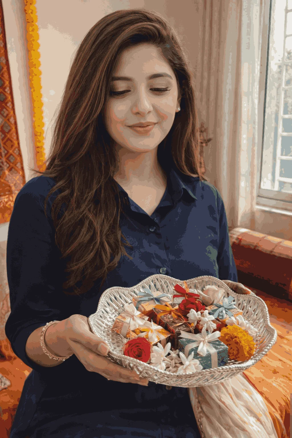 Multipurpose Silver Finish Plastic Bowl | Decorative Dry Fruit & Prasad Bowl | Home & Festival Table Decor image 1
