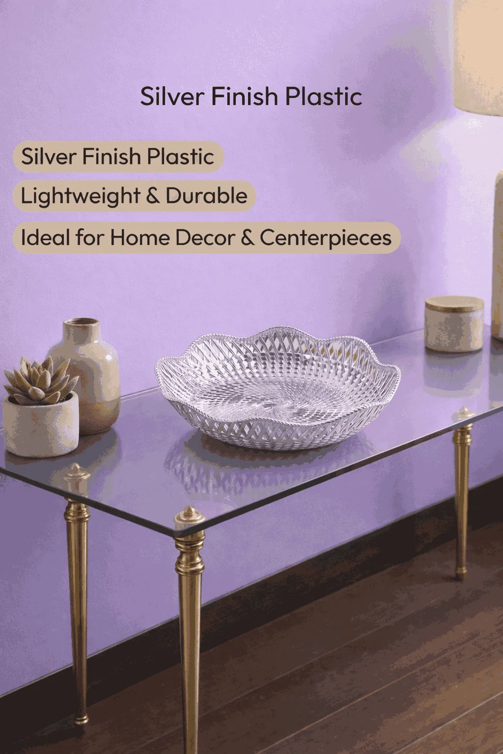 Silver Decorative Serving Bowl | Plastic Festival & Wedding Gift Bowl | Elegant Center Table & Dining Decor Item image 3
