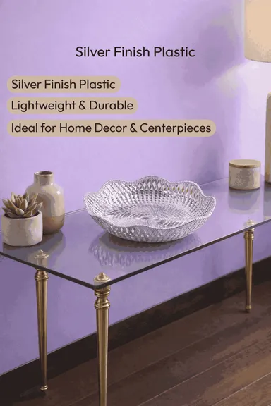Silver Decorative Serving Bowl | Plastic Festival & Wedding Gift Bowl | Elegant Center Table & Dining Decor Item thumbnail 2