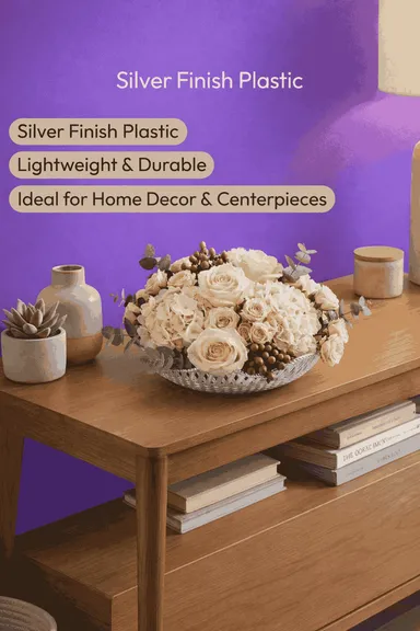 Silver Decorative Serving Bowl | Plastic Festival & Wedding Gift Bowl | Elegant Center Table & Dining Decor Item thumbnail 3