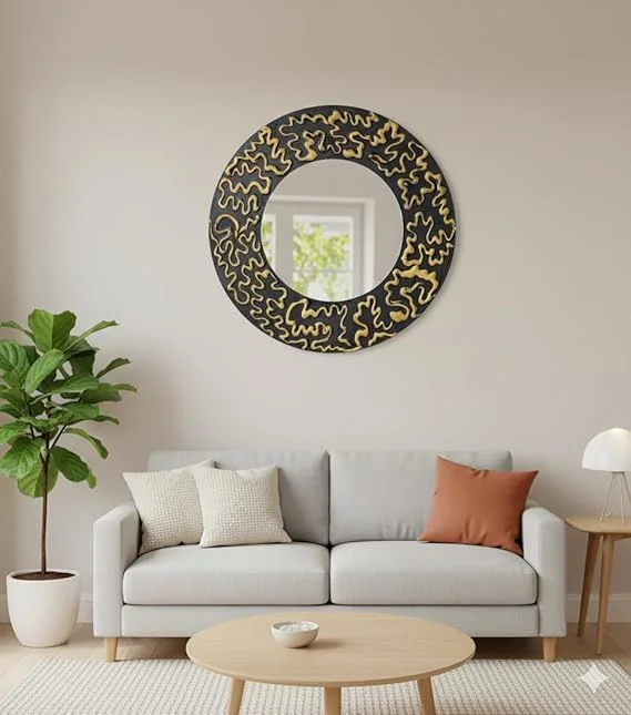 Black and Gold Round Wall Mirror 24 Inch Metal Frame Decorative Vanity Mirror for Living Room Bedroom Bathroom Entryway Modern Luxury Home Decor image 1