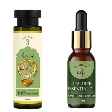 Trustmeds Energy Hair Oil Combo Pack of 2 with Rosemary and Tea Tree Essential Oils for Hair Growth, Dandruff Control, Anti Hair Fall, Scalp Nourishment for Men and Women in India Rosemary + Tea Tree Essential Oil Combo Pack of 2 270 ML thumbnail 0
