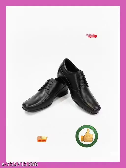 Men’s Black Formal Lace-Up Shoes – Textured Synthetic Leather Office & Party Wear Size 7 image 1