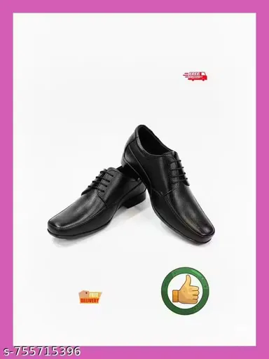 Men’s Black Formal Lace-Up Shoes – Textured Synthetic Leather Office & Party Wear Size 8 thumbnail 0