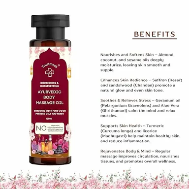 Trustmeds Ayurvedic Natural Cold Pressed Body Massage Oil 100ml – 100% Chemical Free Ayurvedic Herbal Blend for Skin Nourishment, Daily Massage, Stress Relief, Muscle Relaxation, Deep Moisture & Soft Smooth Skin 100ml Ayurvedic Herbal Body Massage O thumbnail 2