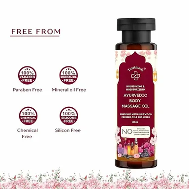 Trustmeds Ayurvedic Natural Cold Pressed Body Massage Oil 100ml – 100% Chemical Free Ayurvedic Herbal Blend for Skin Nourishment, Daily Massage, Stress Relief, Muscle Relaxation, Deep Moisture & Soft Smooth Skin 100ml Ayurvedic Herbal Body Massage O thumbnail 5