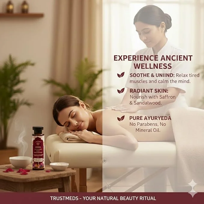 Trustmeds Ayurvedic Natural Cold Pressed Body Massage Oil 100ml – 100% Chemical Free Ayurvedic Herbal Blend for Skin Nourishment, Daily Massage, Stress Relief, Muscle Relaxation, Deep Moisture & Soft Smooth Skin 100ml Ayurvedic Herbal Body Massage O image 7