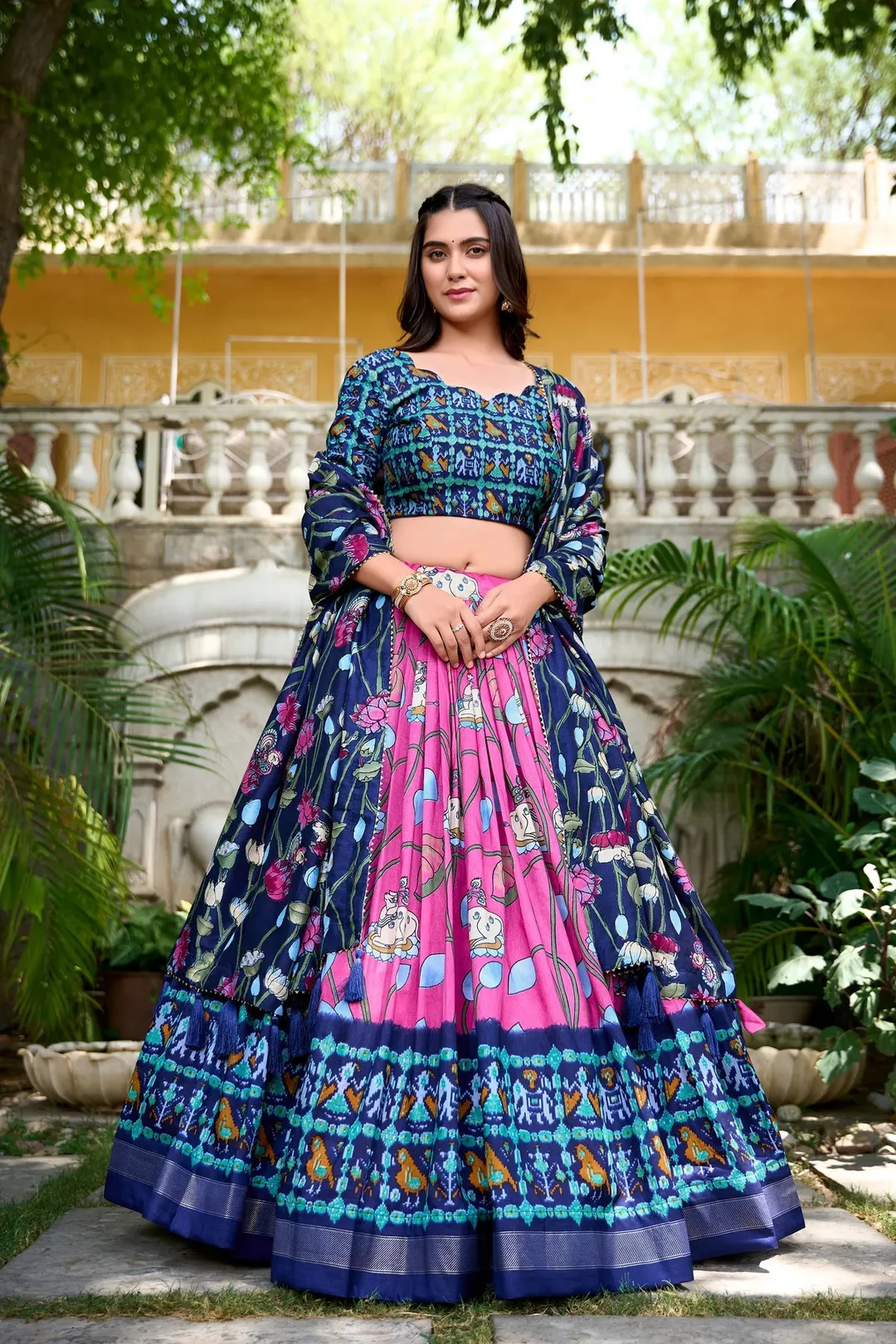 Pink Tussar Silk Patola Print Lehenga Choli with Designer Dupatta for Women | Wedding Festive Traditional Ethnic Party Wear Outfit image 1
