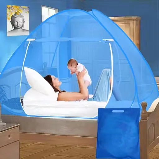 Polyester Foldable 6x6 ft Double Bed Mosquito Net for King Queen Bed Breathable Mesh Insect Protection Zipper Entry Pop Up Sleep Shield image 1