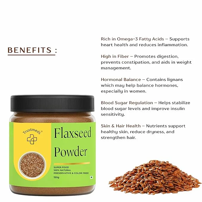 Trustmeds Ground Flaxseed Powder 300g (2×150g) | High Omega‑3 Alsi Powder for Heart Health Gut Digestion Weight Management Antioxidants & Fibre Superfood Natural Plant Nutrition 2 Jar Pack – 150g Each (Total 300g) 270 ML image 4