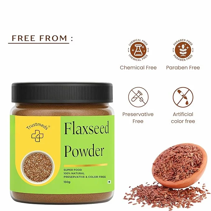 Trustmeds Ground Flaxseed Powder 300g (2×150g) | High Omega‑3 Alsi Powder for Heart Health Gut Digestion Weight Management Antioxidants & Fibre Superfood Natural Plant Nutrition 2 Jar Pack – 150g Each (Total 300g) 270 ML image 5