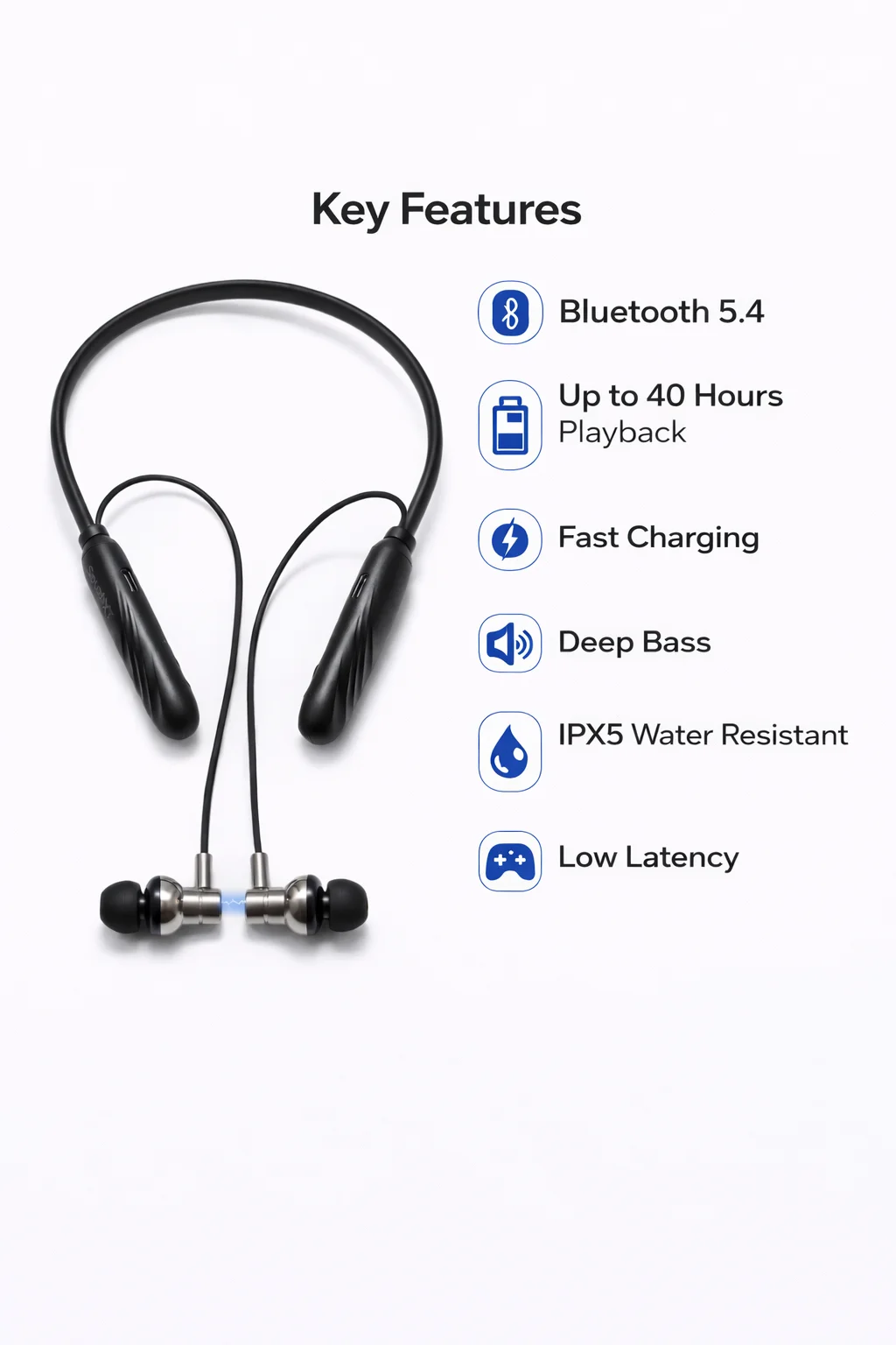 SouzNXT Sports Bluetooth 5.4 Wireless Neckband with Mic | 40 Hours Battery Backup | Deep Bass | Sports Design image 4