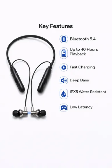 SouzNXT Sports Bluetooth 5.4 Wireless Neckband with Mic | 40 Hours Battery Backup | Deep Bass | Sports Design thumbnail 3