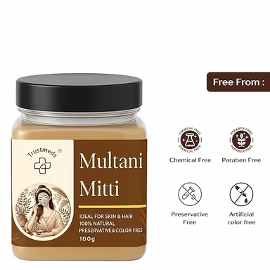 Trustmeds 100% Pure Multani Mitti Powder (100g) for Face & Hair – Natural Fuller’s Earth Clay for Oil Control, Tan Removal, Glowing Skin & Skincare DIY – Chemical & Preservative Free Trustmeds 100% Pure Multani Mitti Powder 100g – Face thumbnail 1