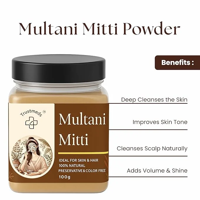 Trustmeds 100% Pure Multani Mitti Powder (100g) for Face & Hair – Natural Fuller’s Earth Clay for Oil Control, Tan Removal, Glowing Skin & Skincare DIY – Chemical & Preservative Free Trustmeds 100% Pure Multani Mitti Powder 100g – Face image 4